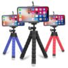 Portable mobile stand holding a smartphone on a desk, adjustable angle, foldable design, anti-slip base, modern lightweight phone holder for hands-free use.